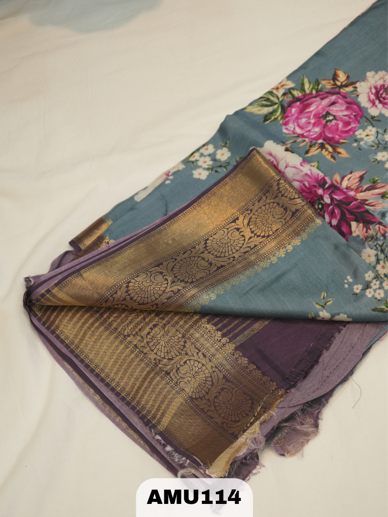 BANARAS RUSSIAN SILK SAREE WITH DIGITAL PRINTED