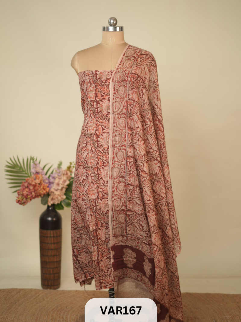 PURE HANDBLOCK KALAMKARI COTTON-2 PCS-TOP & DUPPATA