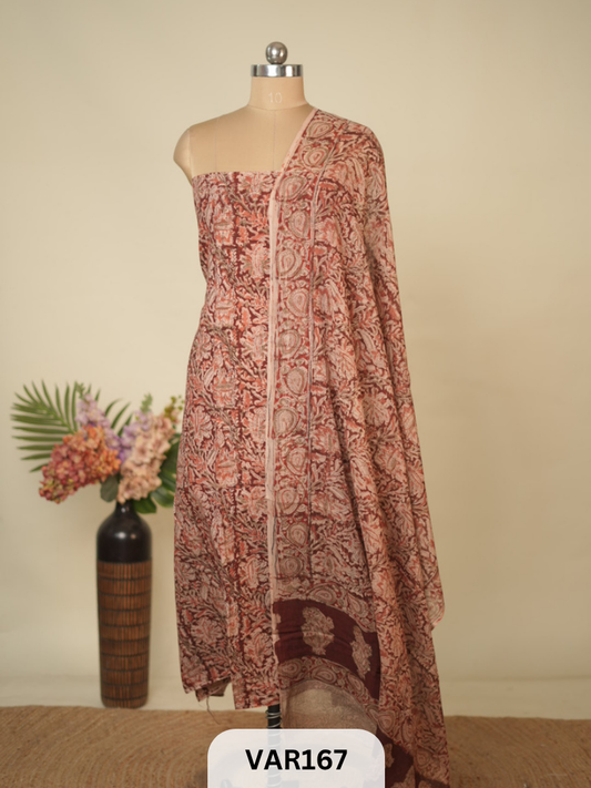 PURE HANDBLOCK KALAMKARI COTTON-2 PCS-TOP & DUPPATA