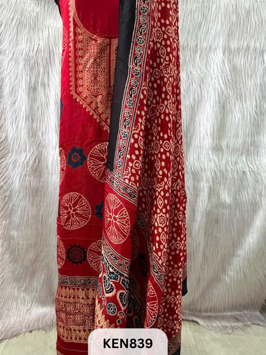 DOLA SILK NATURAL DYE HANDBLOCK PRINT 2PC -UNSTICHED SUIT(3.30MTRTOP 2.20MTR DUPPATA
