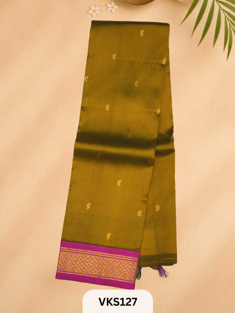 PURE KANCHIPURAM SILK SAREE WITH ONE SIDE BORDER