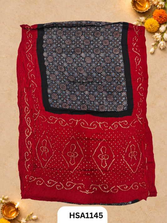 Ajarkh  Bandej Modal silk saree with blouse