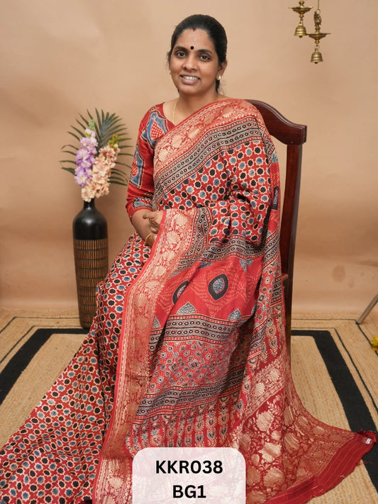 DOLA SILK - KHADI BORDER | AJRAKH HANDBLOCK PRINT