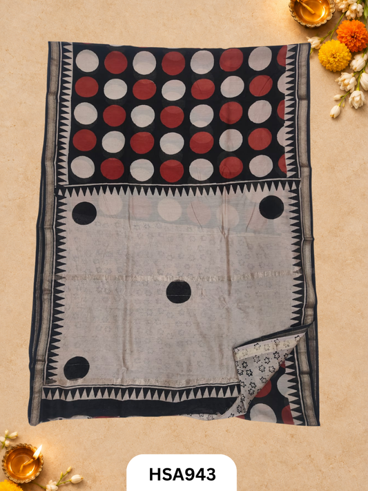 Pure Maheswari Silk Cotton - Handblock Print Saree With Blouse