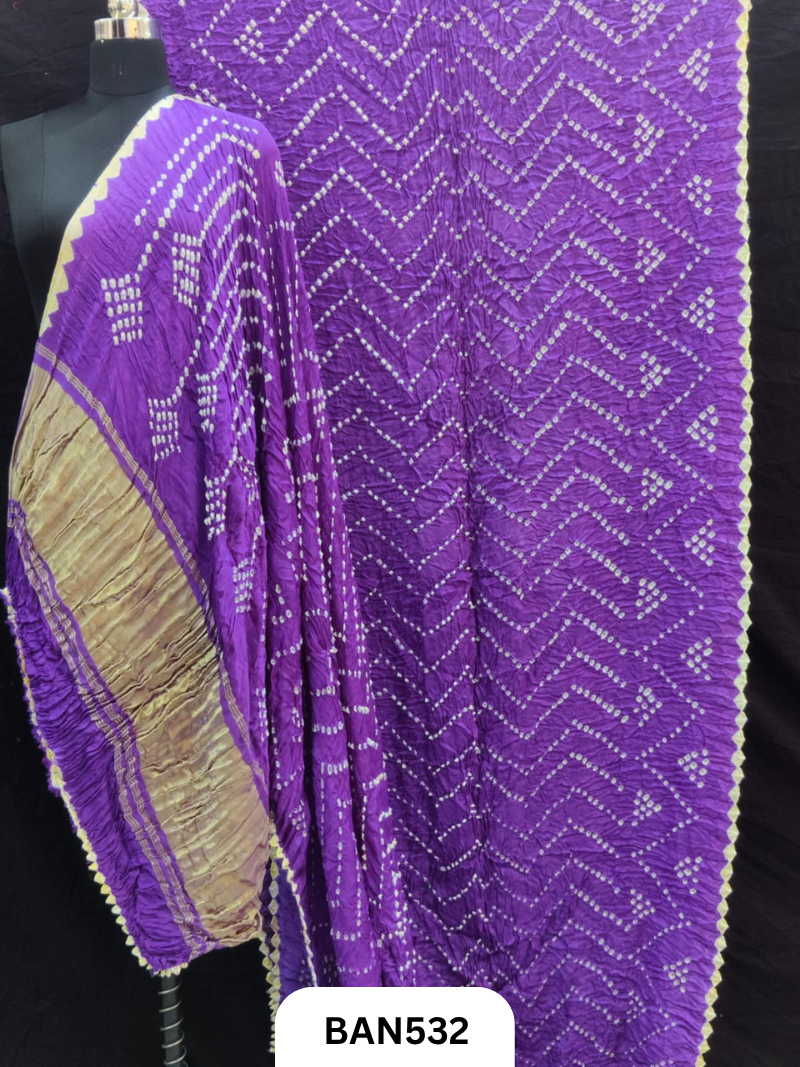 Semi gaji silk tissue pallu zig zag design bandhej saree