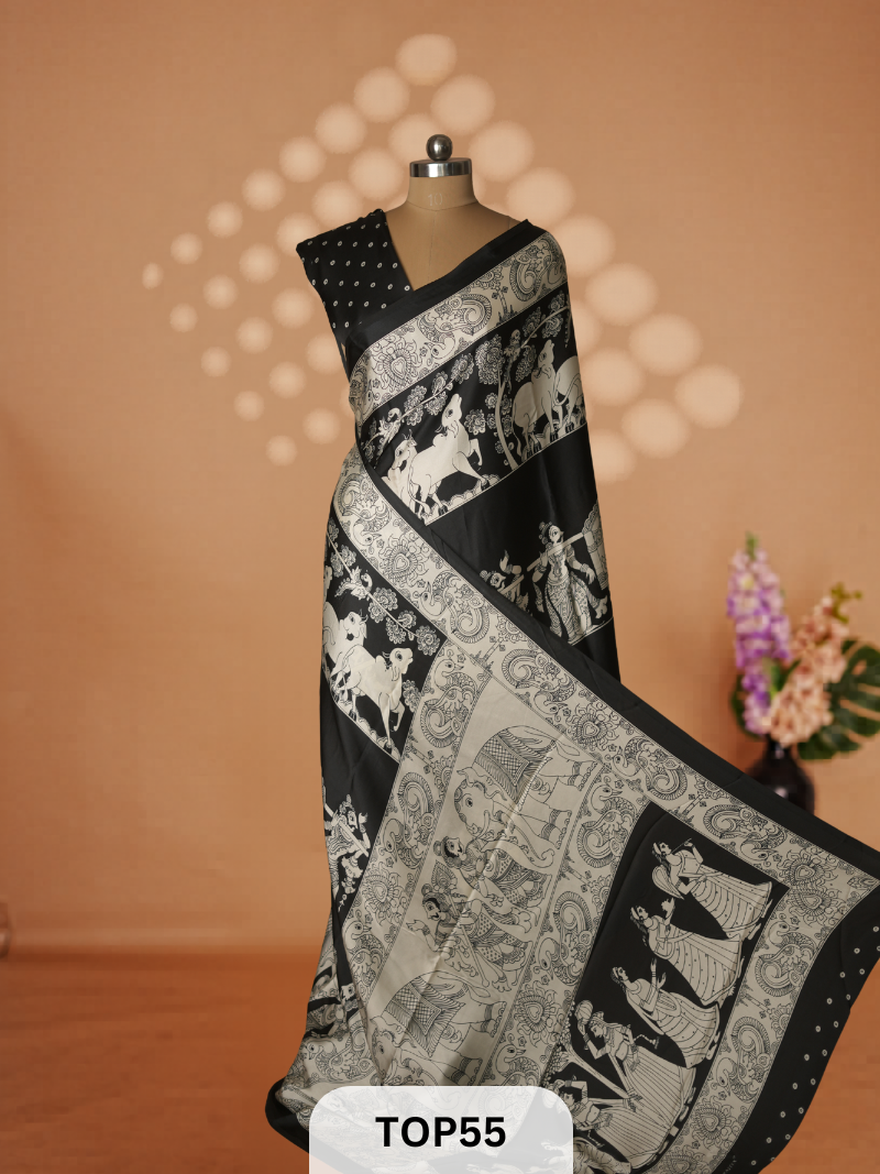 Kalamkari Inspired - SATIN CREPE SAREE