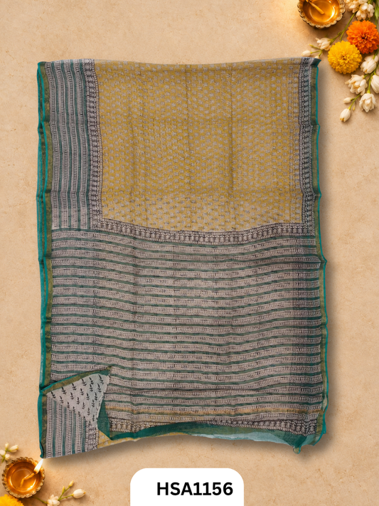 Hand Block Printed Kota Doriya Saree with Blouse