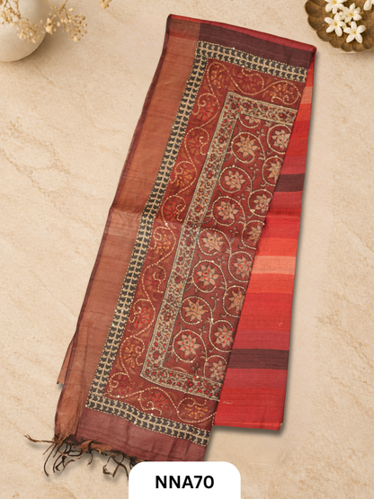 Handloom Pure Tussar Silk - Bullion With Kantha Stitch Saree