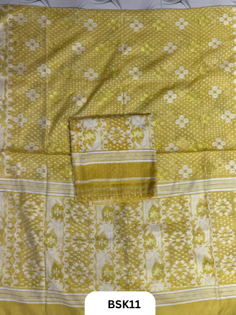 Cotton Jamdani Zari Weave  Top Material - 2.5  Duppata - 2.5  Machine Weave Hand Cutting