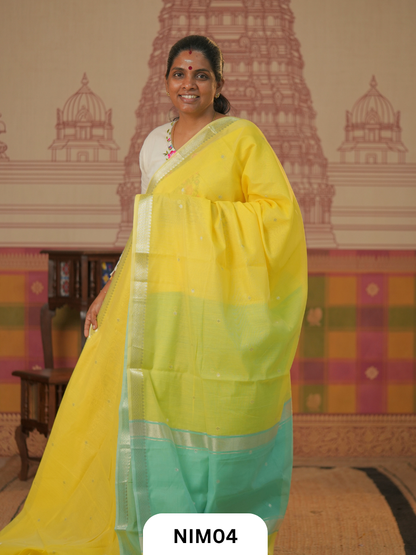 Maheshwari Inspired Chanderi Saree With Contrast Blouse