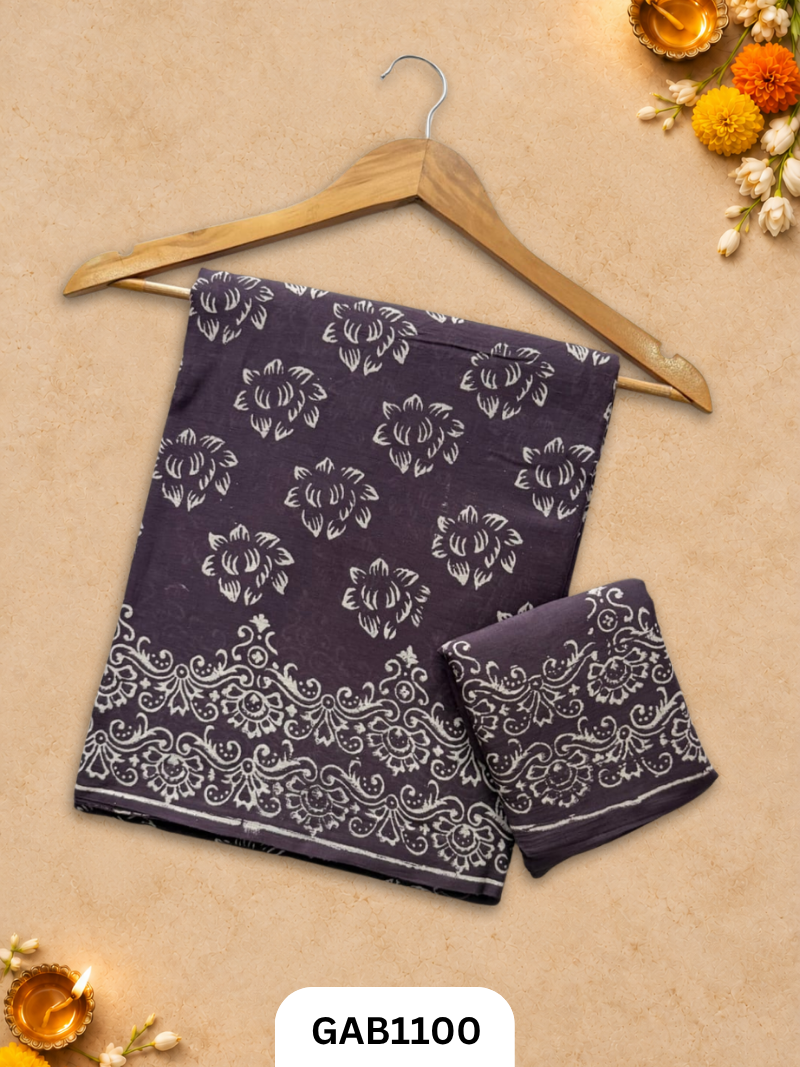 Bagru Handblock Print Mulmul Cotton Saree With Blouse