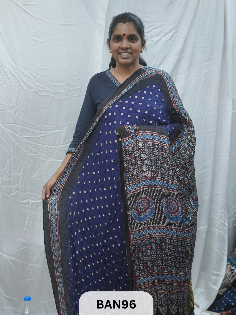 BANDHANI WITH AJRAKH SEMI GAJI SAREE
