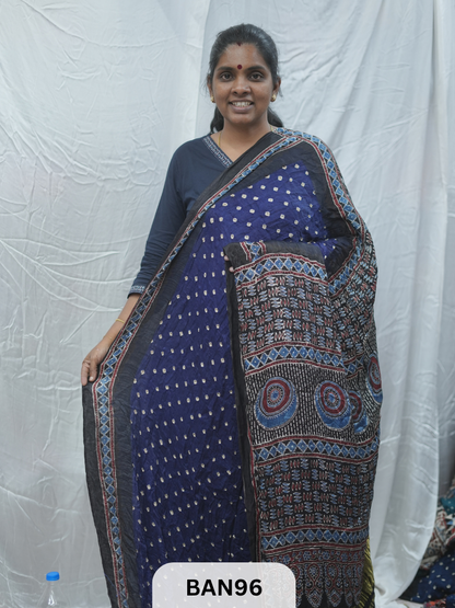 BANDHANI WITH AJRAKH SEMI GAJI SAREE