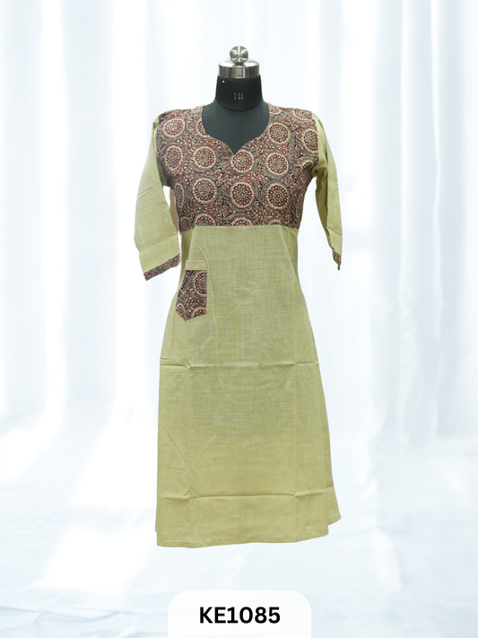 SLUB COTTON WITH NATURAL YOKE - ALINE KURTI