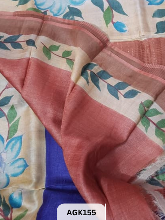 Premium Zari Border Tussar Hand-Painted Saree – Silk Mark Certified