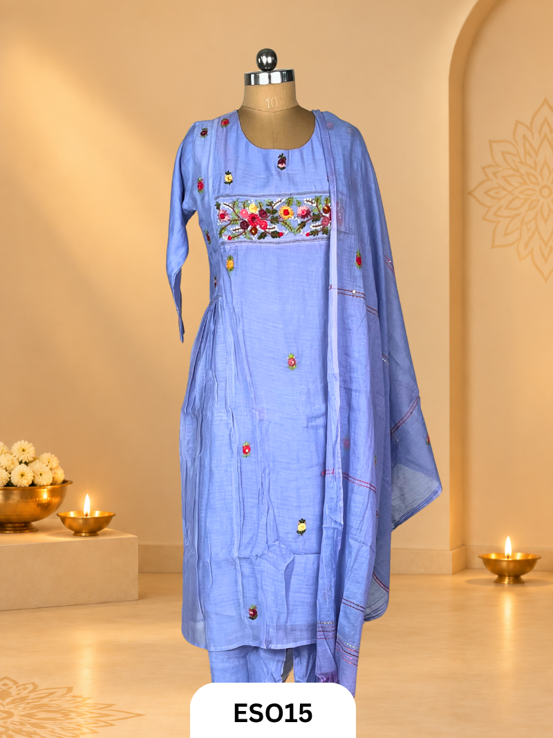Premium Mulchanderi Hand Embroidery 3 Pcs salwar set