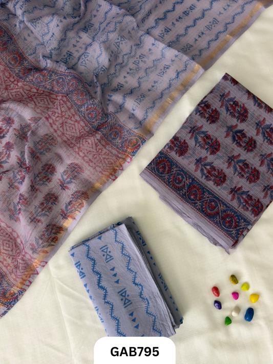HandBlock Printed Kota Doriya Suit With Kota Doriya Duppta Cotton bottom | 2.5 mtr