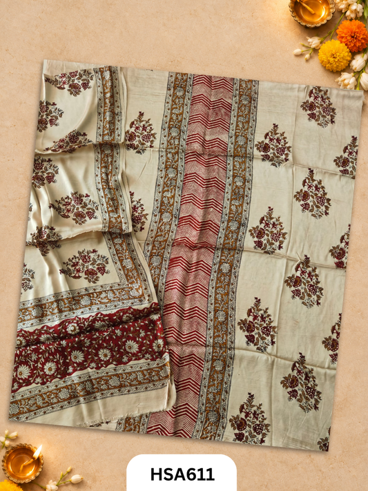 Vanaspati Ajrakh Handblock Printed Suits in Modal Silk Fabric Suits Top 2.5 mtr Dupatta 2.5 mtr