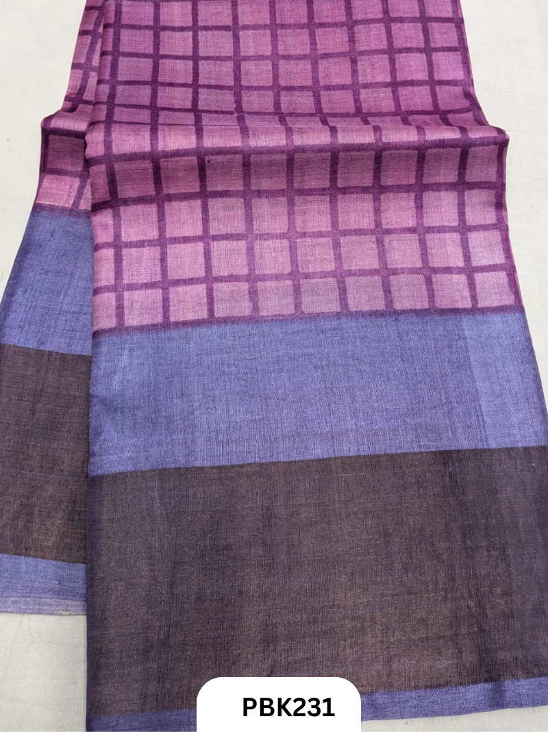 Premium Pure Tussar Silk Handblock Print Saree – Kolkata Special