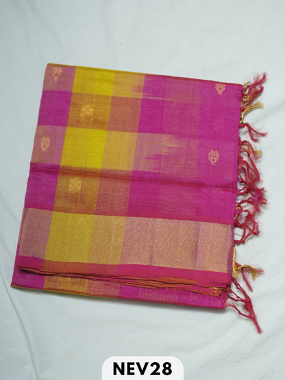 PALUM PAZHAMUM CHECKS WITH BUTTA  SILK COTTON SAREE