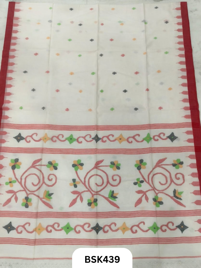 Handloom Pure Mul Cotton Needle Work Saree