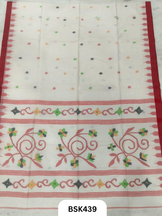 Handloom Pure Mul Cotton Needle Work Saree