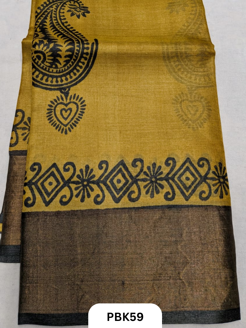 Premium Pure Tussar Silk Handblock Print Saree – Kolkata Special