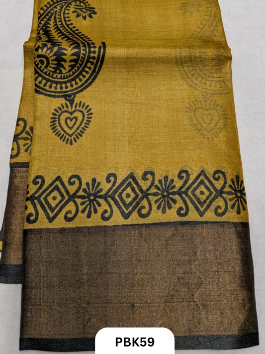 Premium Pure Tussar Silk Handblock Print Saree – Kolkata Special