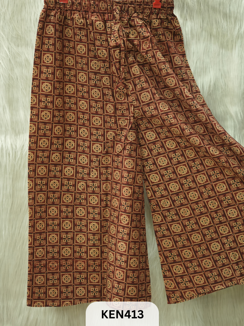 PLAZO HANDBLOCK PANT-FREE SIZE(22 to 40 INCH)