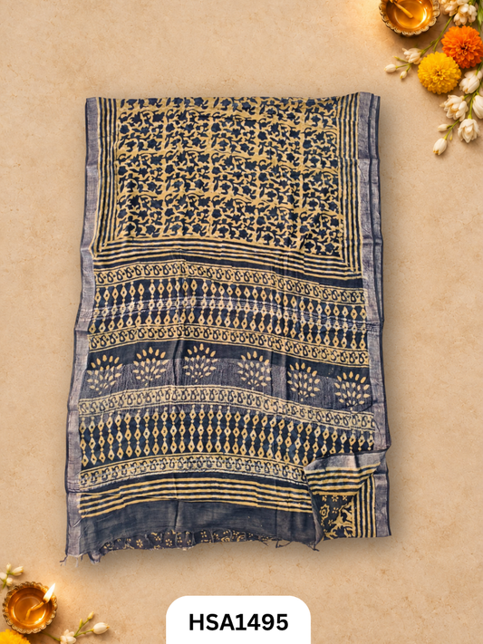 Kalamkari Hand Block Printed Soft Linen With Blouse