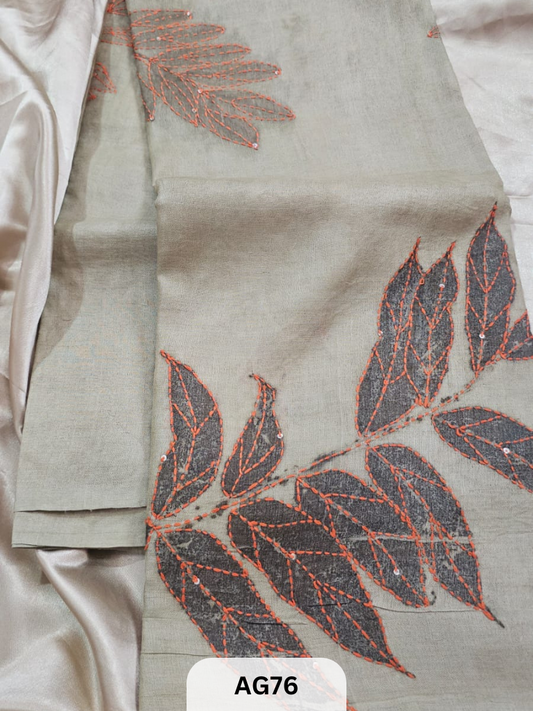 PURE GACHI TUSSAR WITH ECO NATURAL PRINT | HAND KANTHA STITCH | SILK MARK