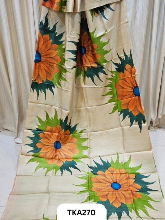 PURE HANDOWEN TUSSAR HAND PAINTED SAREE