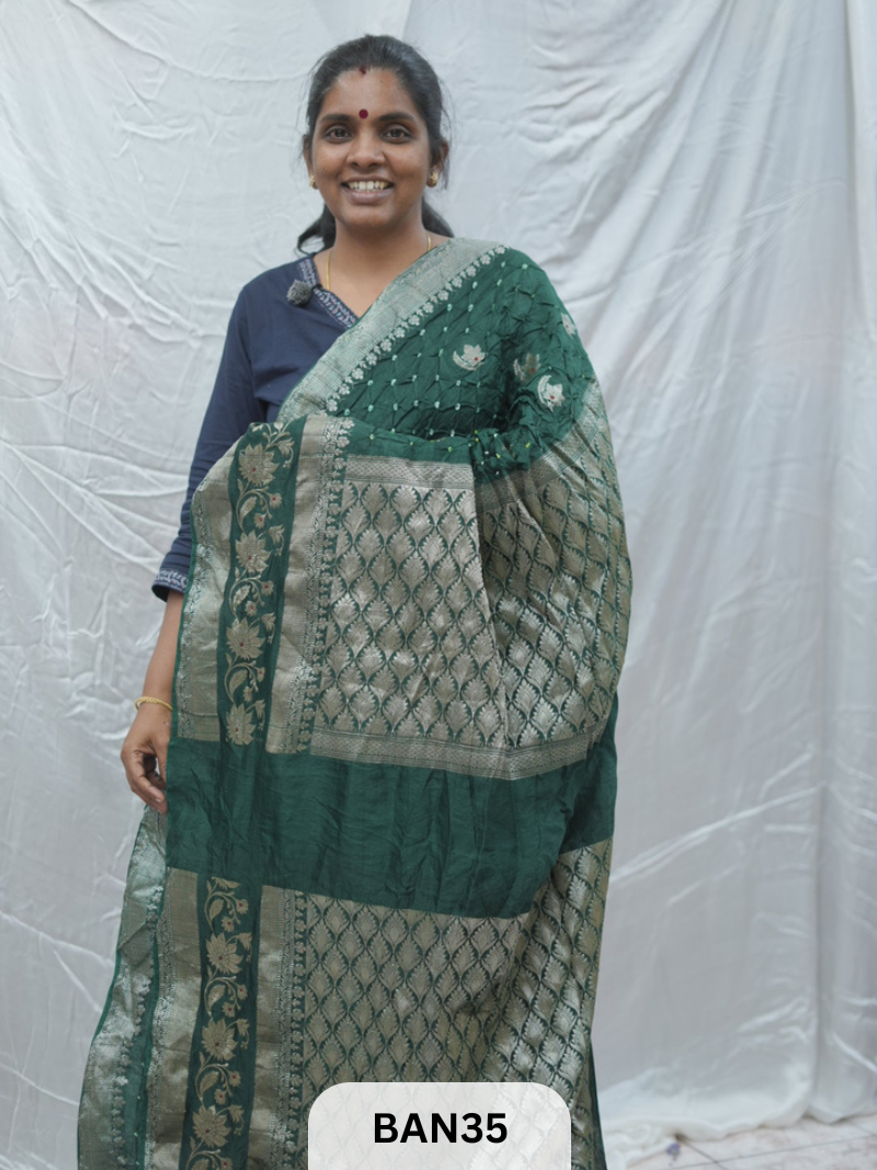 PURE RAW SILK WITH MEENAKARI BUTTA BANDHINI SAREE