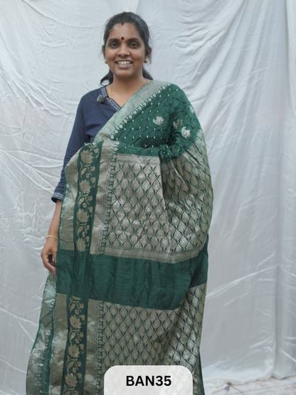 PURE RAW SILK WITH MEENAKARI BUTTA BANDHINI SAREE