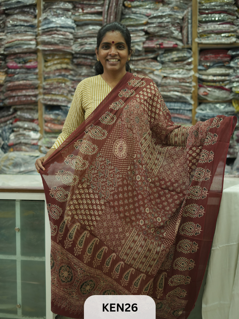 COTTON AJRAKH DUPPATTA SCREENPRINT-length 2.4mtr width 44''