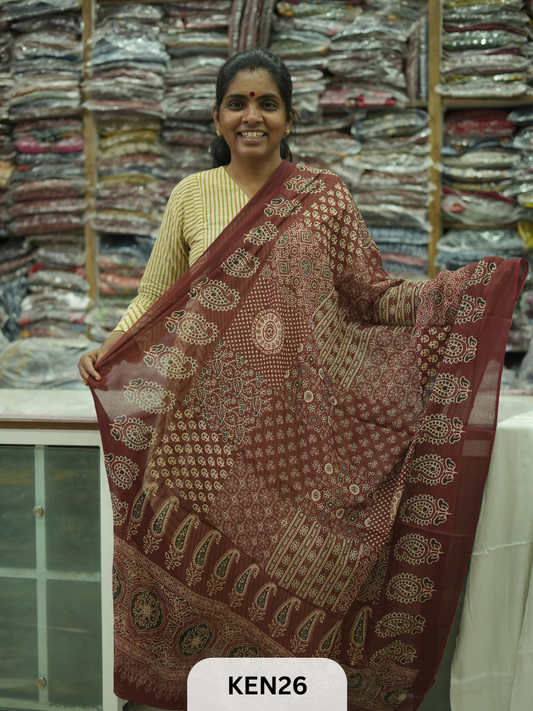 COTTON AJRAKH DUPPATTA SCREENPRINT-length 2.4mtr width 44''