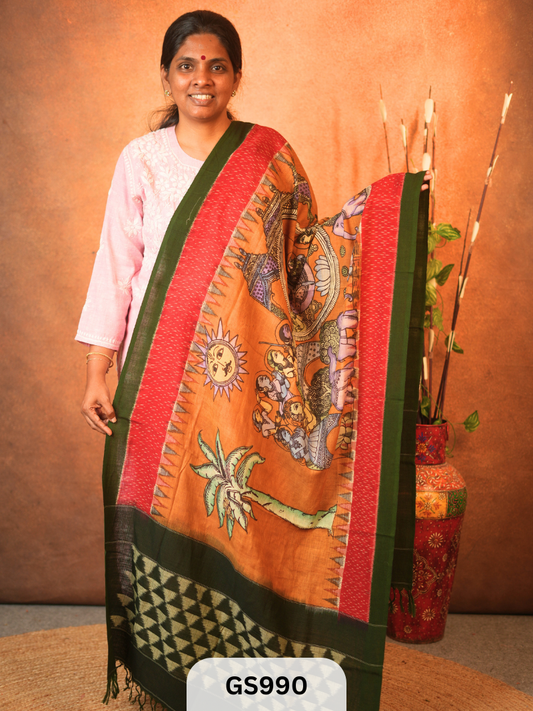 Ikkat Pochampalli dupatta with Penkalamkari
