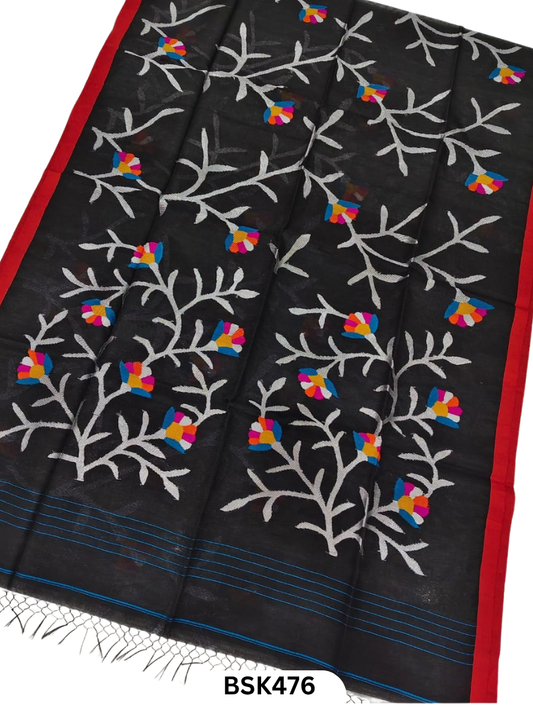 Handloom Pure Muslin Jamdhani Needle Work Weave Saree