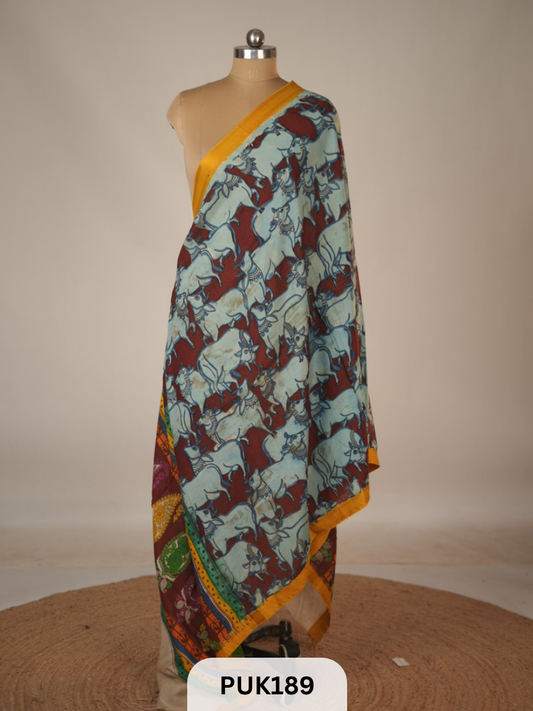 PURE PENKALAMKARI DUPPATTA - CHENNURI SILK