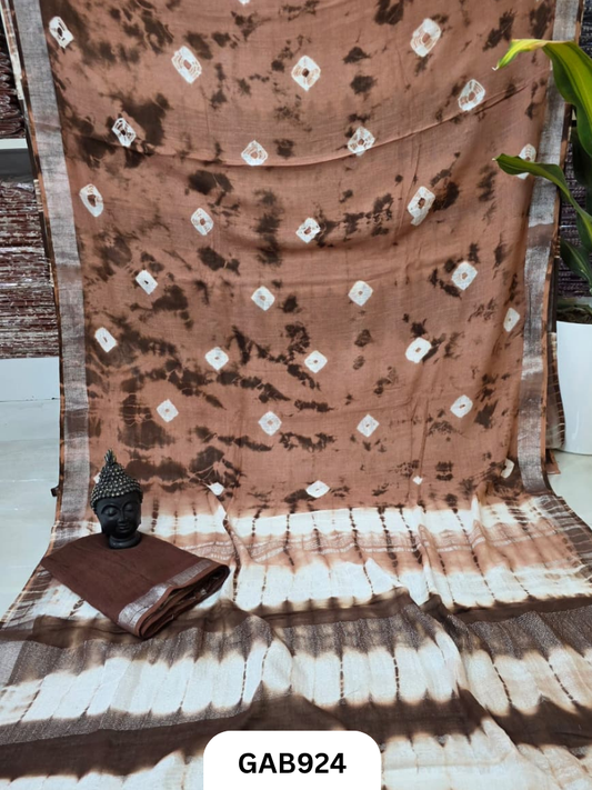 Bagru Handblock Print Linen Saree With Attached Blouse