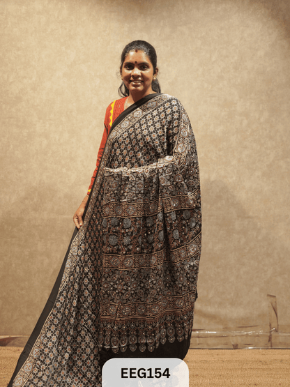 AJRAKH MODAL SAREE WITH MIRROR