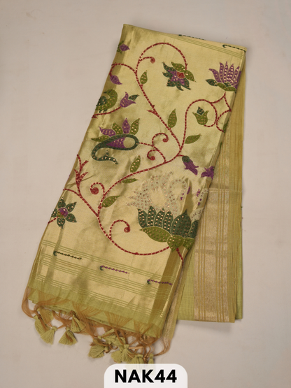 Semi Tussar paithani with Hand embroidry saree