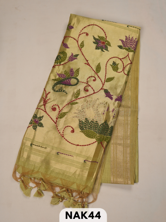 Semi Tussar paithani with Hand embroidry saree