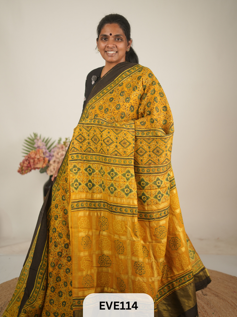 TUSSAR CHANDERI WITH GHARCHOLA - NATURAL AJRAKH HANDBLOCK