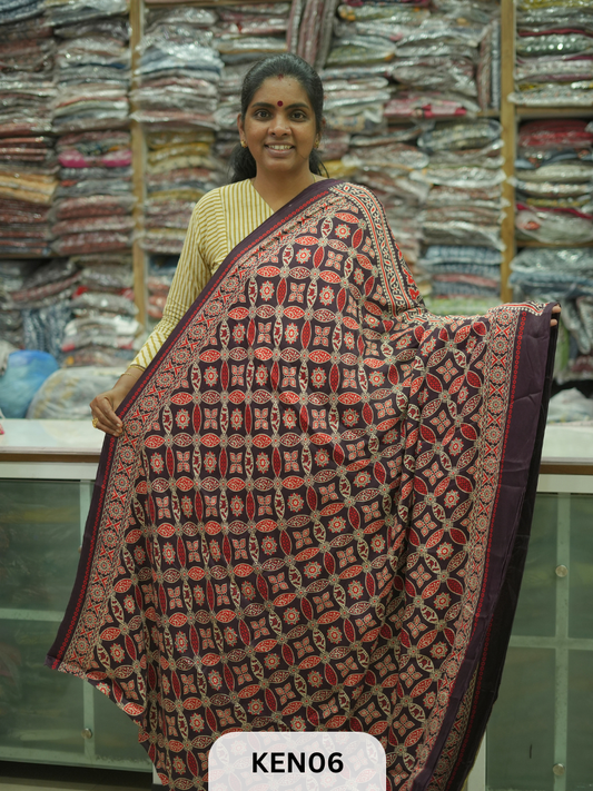 PURE MODAL AJRAKH PIGMENTED SCREENPRINT SAREE