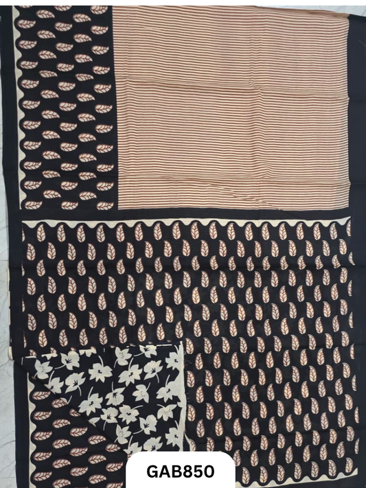 Bagru Block Print Cotton Mulmul Sarees With Running Blouse