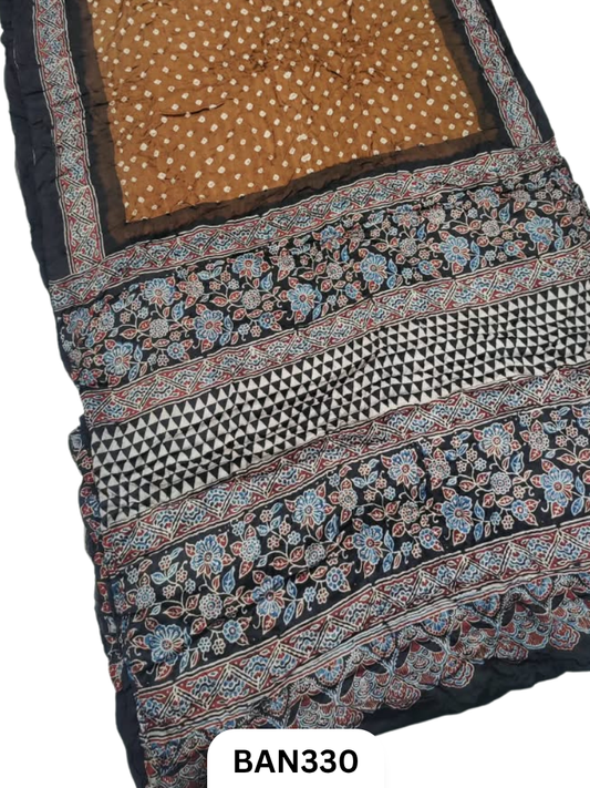 Modal Ajrakh With Bandhini Saree
