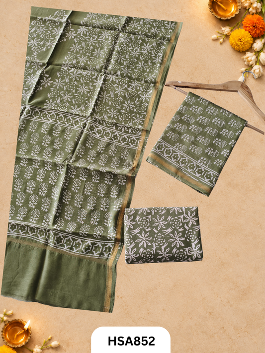 HandBlock Printed Chanderi Silk Cotton Suits -Top 2.5M Duptta 2.5M