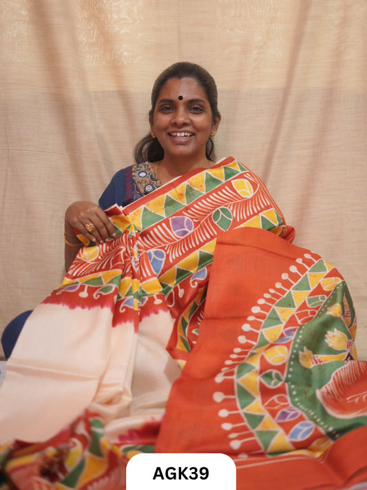 Premium Murshidabad 3-Ply Silk Hand Batik Saree – Silk Mark Certified