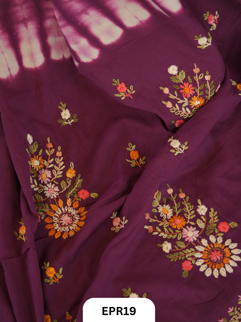 Mul Cotton Tie & Die With Bullion Stitch Saree